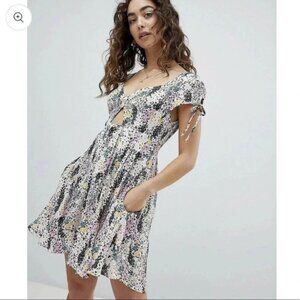 Free People floral print keyhole fit and flare dress